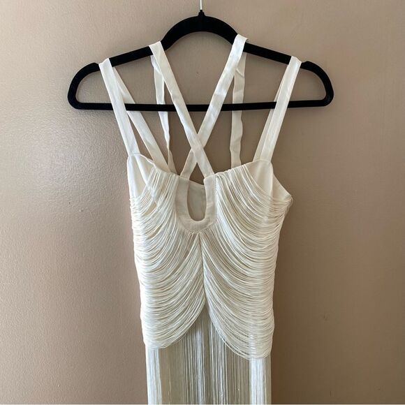 Michael Costello Angelica Fringe Maxi Top x Revolve white dress $228 NWT Sz XXS - Picture 10 of 14